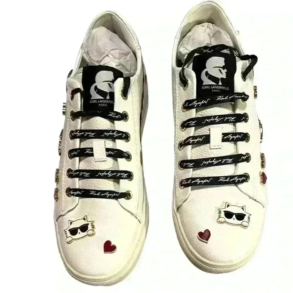 Karl Lagerfeld Women’s White  Leather Sneakers. Worn once. With box. Size 9. - Picture 2 of 5